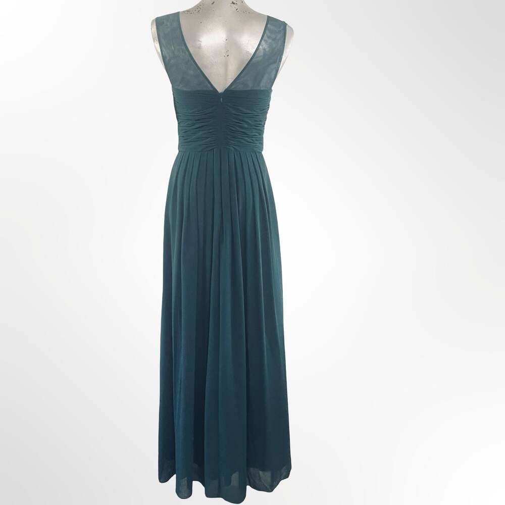Decode 1.8 Teal Ruched Chiffon Evening Gown with Embellished Illusion Neckline - Picture 5 of 9